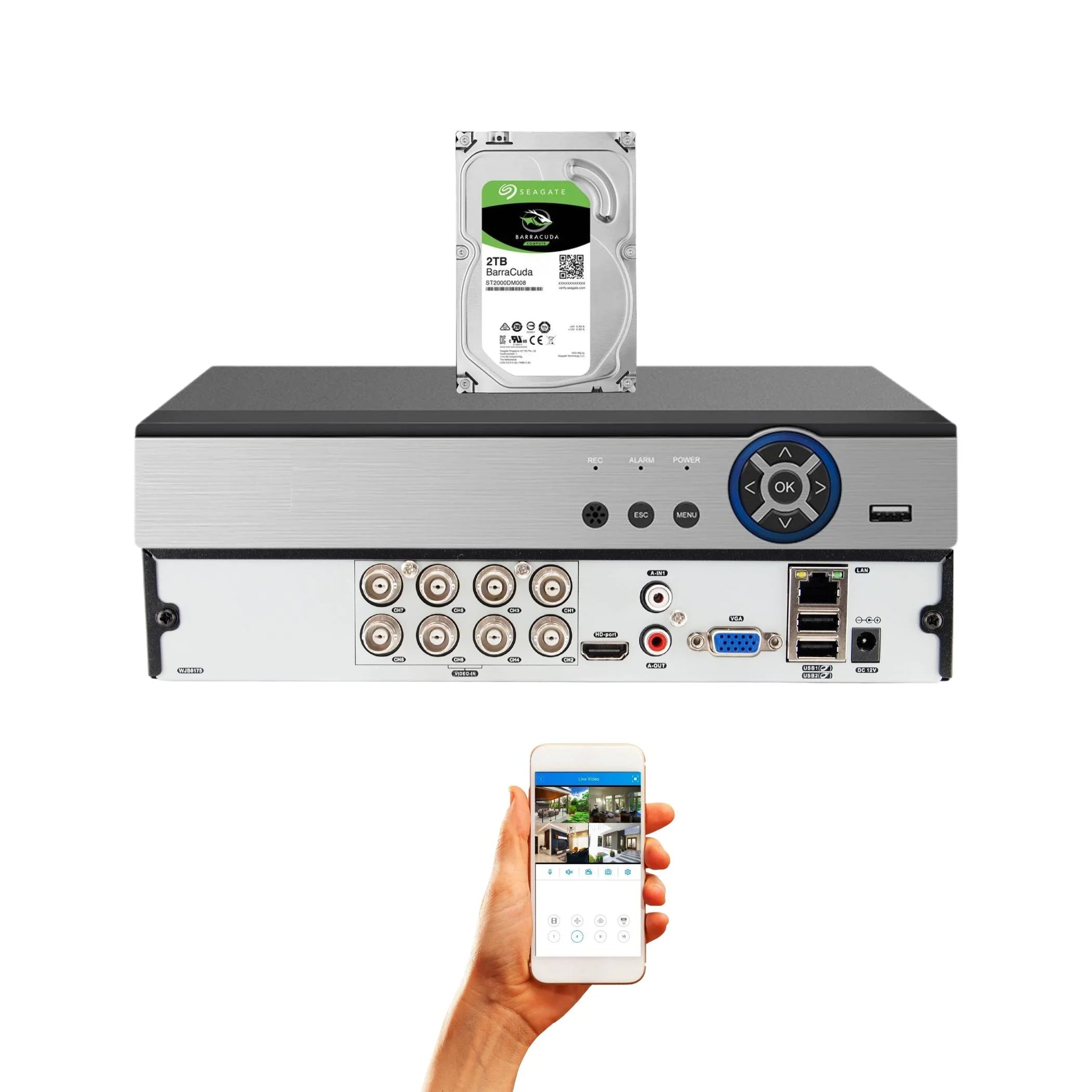 Evertech 8 Channel  Digital Video Recorder 2TB Hard Drive H.265 HD Hybrid TVI AHD CVI Analog CCTV Security DVR