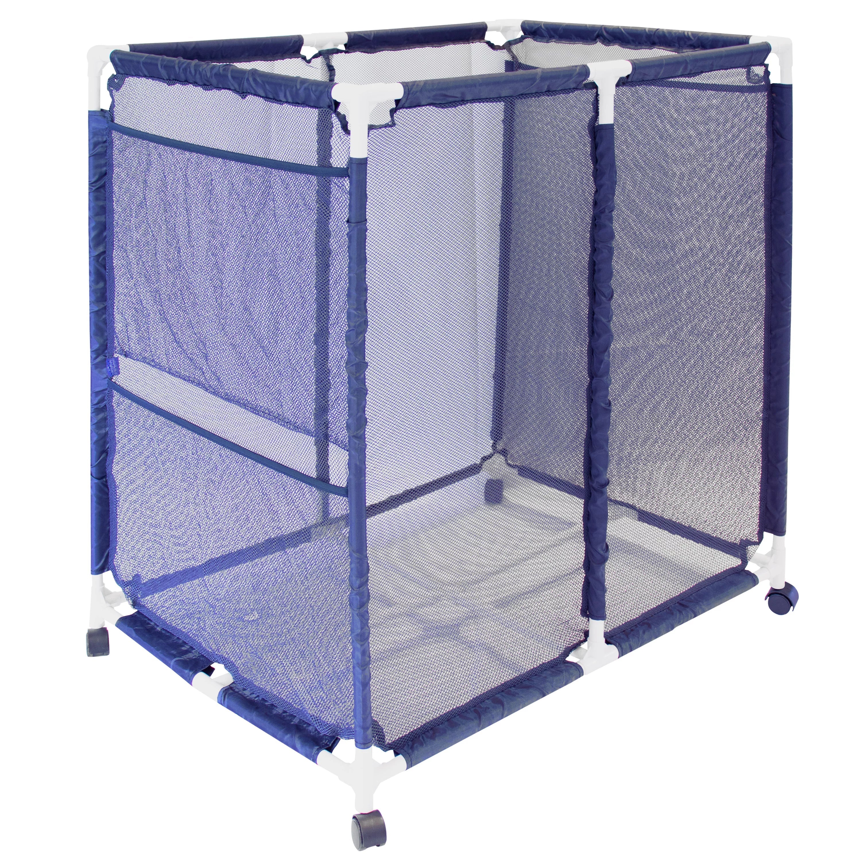 Essentially Yours Pool Floats, Balls, Toys and Equipment Rolling Mesh Organizer Storage Bin, Large, (35" W x 25.4" L x 37.5" H), Blue / White Style 455102