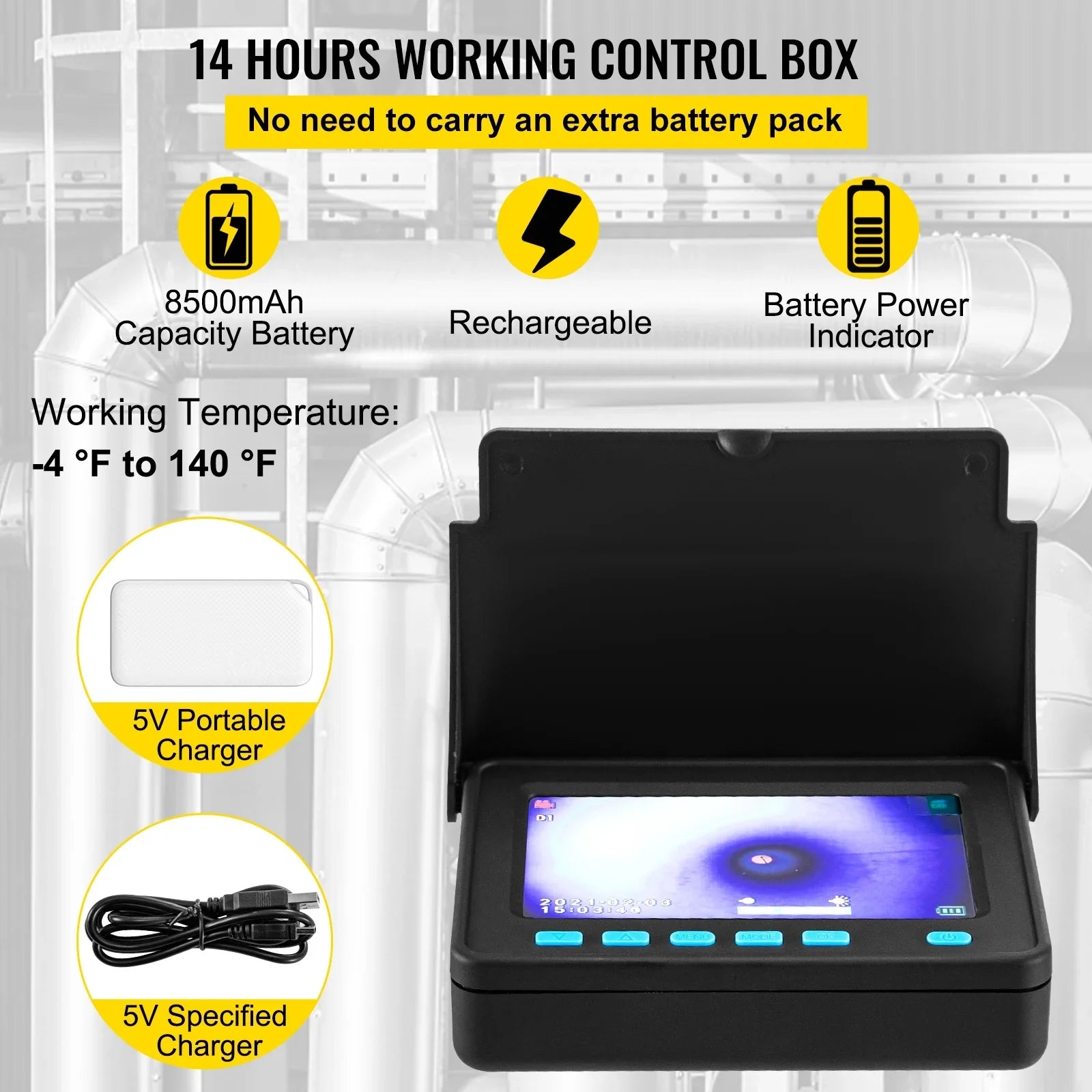 TFT LCD Monitor Pipe Camera Screen Waterproof IP68 Duct Inspection Camera with 6PCS LEDs 8500MAH Lithium Battery, DVR Function 10M. SKYSHALO Sewer Camera 32.8FT Cable Pipeline Inspection Camera 4.3 in