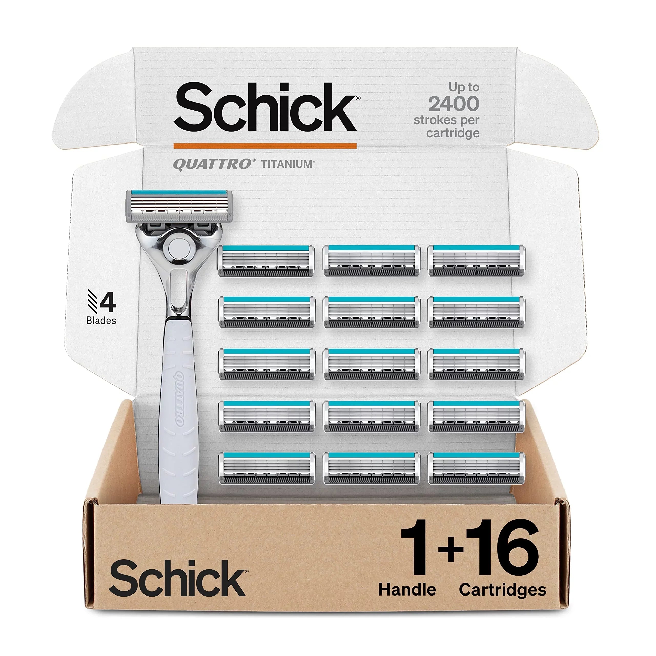 Schick Quattro Titanium Razor With 16 Refill Blades (Packaging May Vary)