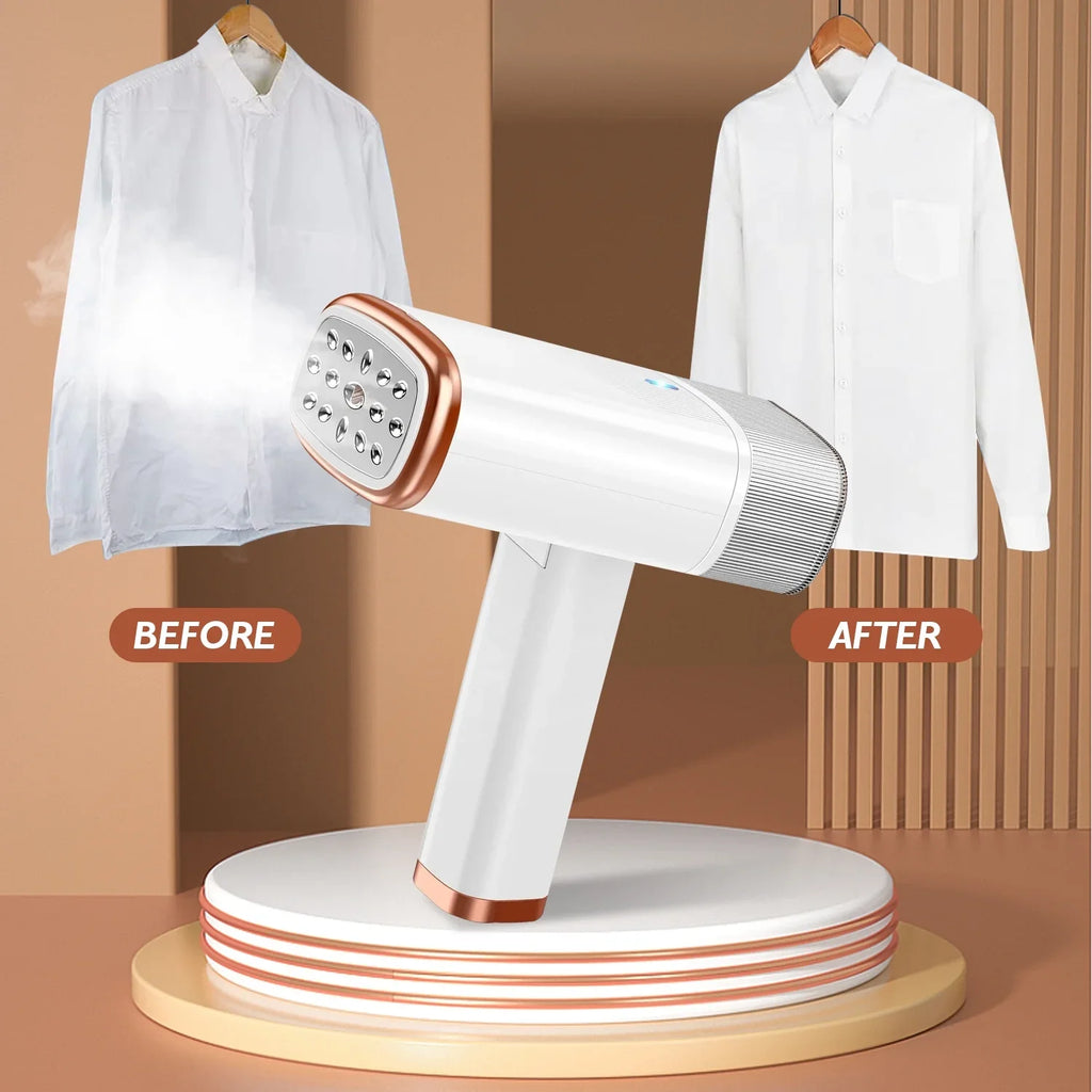 iMounTEK 1000W Portable Handheld Steamer with Brush Foldable Travel Electric Steamer for Garments Clothing Wrinkles Remover 30S Heat up 120ML liquid Tank, White