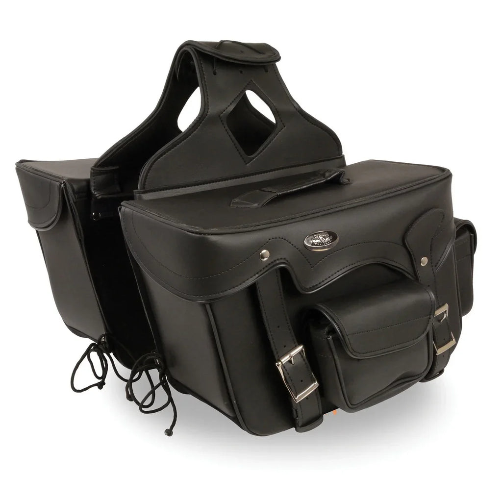 Milwaukee Leather SH66602 Zip-Off Double Pocket Studded PVC Throw Over Motorcycle Saddlebags