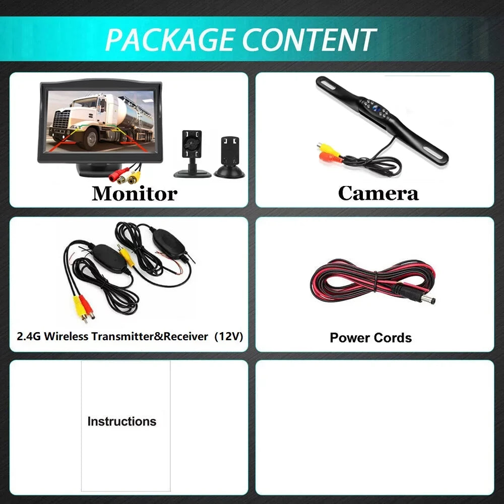 Backup Camera Wireless Car Rear View HD Parking System Night Vision + 5" Monitor