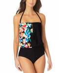 Anne Cole Womens Swimwear Black Blouson One-Piece Floral, Size 8: 8/Black