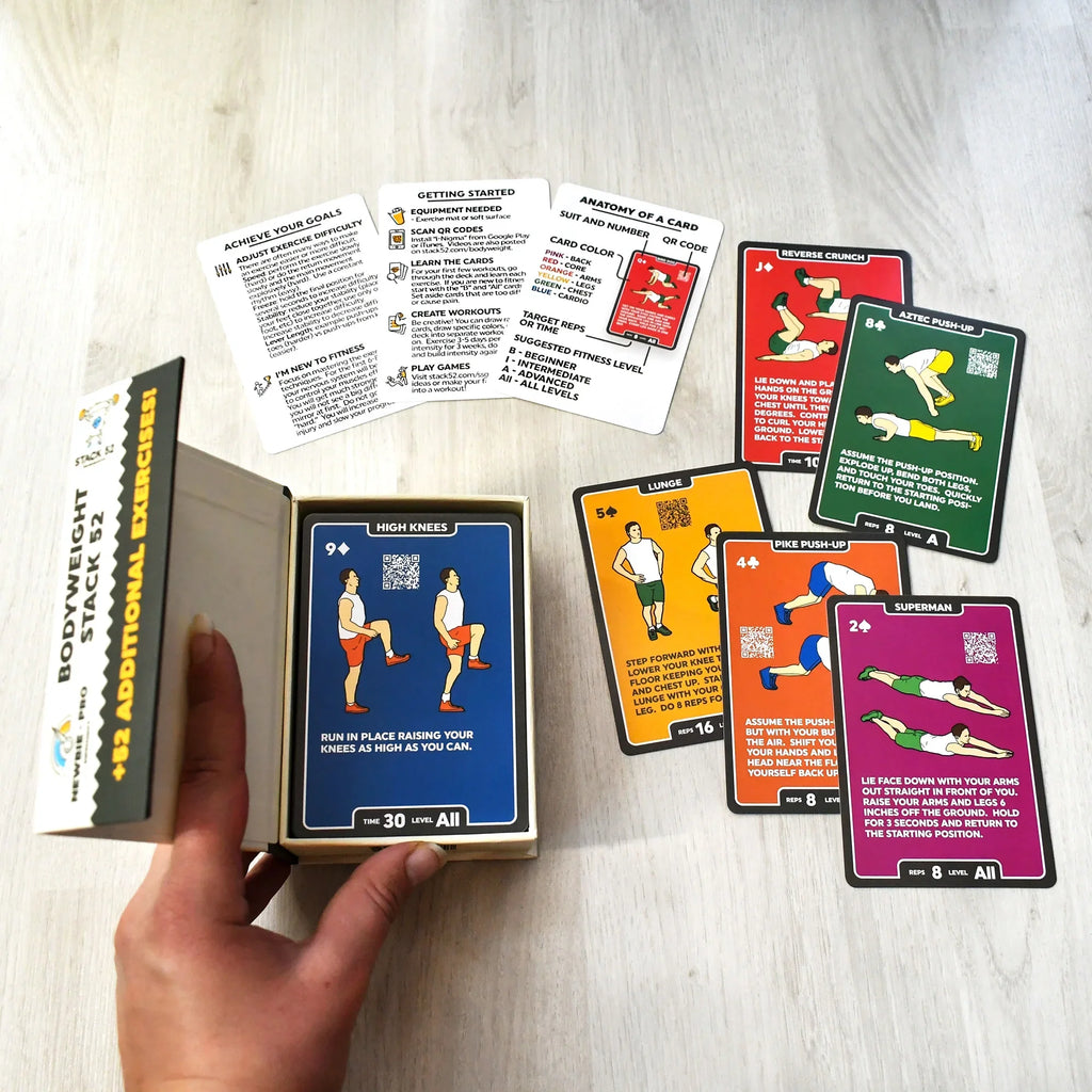 (Bodyweight Mega Pack). Burn Fat Build Muscle. No Equipment Needed. Video Instructions Included. Designed by a Military Fitness Expert. Stack 52 Bodyweight Exercise Cards: Workout Playing Card Game