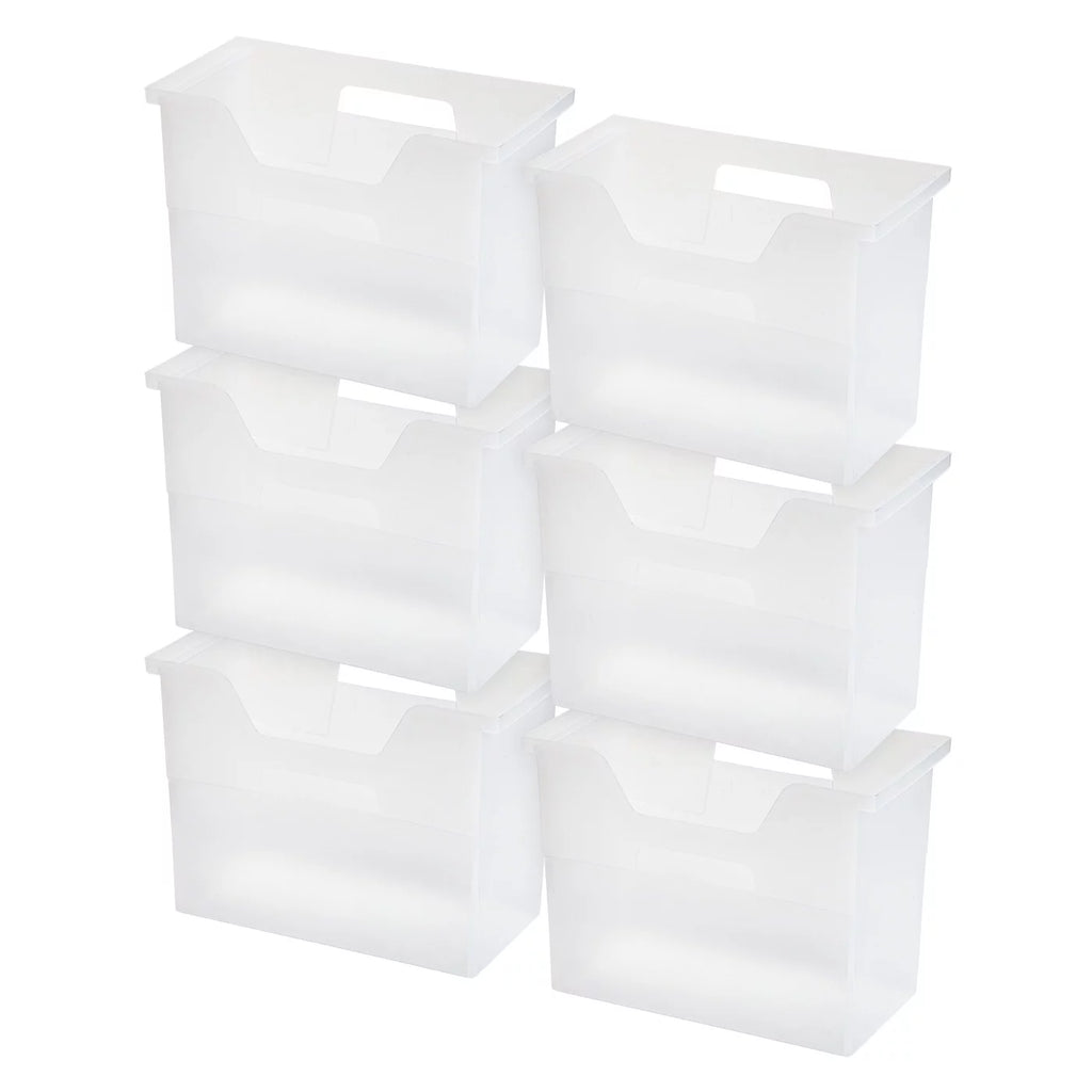 IRIS USA Medium Portable Desktop File Box with Open Lid, 6 Pack, Side Handles, Hanging File Folders, Tabs & Inserts, Letter Size, Magazines, Newspapers, Mail, Books, Notebooks, Clear