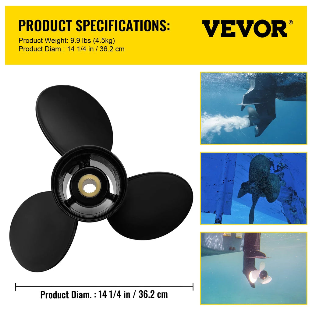 VEVOR Outboard Propeller, 3-Blade 14 1/4 x 21" craft Propeller, Replace for OEM 3817469, appropriate SX Sterndrives Outboard Volvo Penta Engine, Right-handed Aluminium Propeller & 19 Spline Teeth