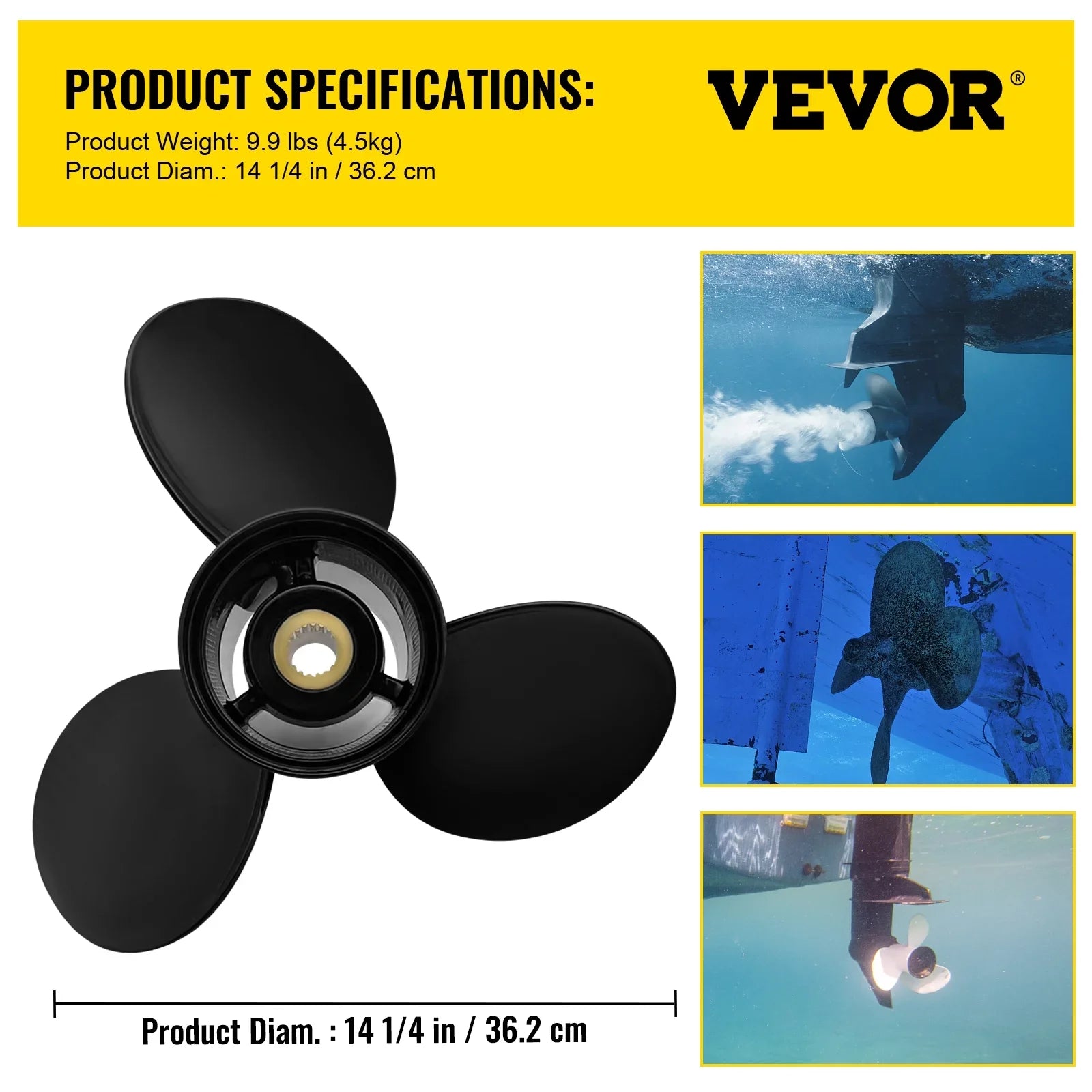 VEVOR Outboard Propeller, 3-Blade 14 1/4 x 21" craft Propeller, Replace for OEM 3817469, appropriate SX Sterndrives Outboard Volvo Penta Engine, Right-handed Aluminium Propeller & 19 Spline Teeth