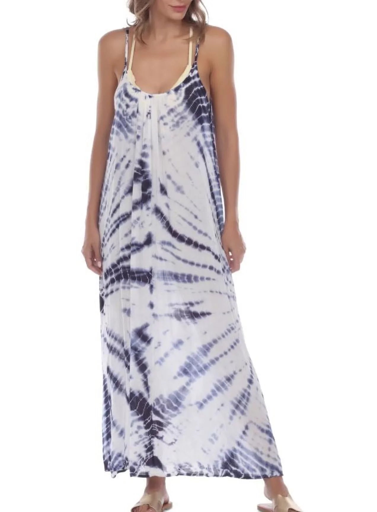 Raviya Women's Navy Tie-Dye Sleeveless Maxi Swim shield-up Women's Swimsuit, M