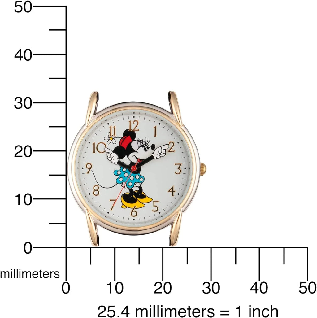 Disney Minnie Mouse Women's Two Tone Cardiff Alloy Watch, Brown Leather Strap, W002770