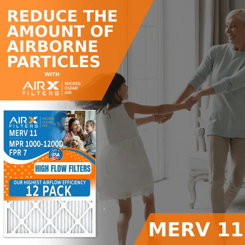 14x24x1 Air Filter MERV 11 Rating, 12 Pack of Furnace Filters Comparable to MPR 1000, MPR 1200, FPR 7, High Efficiency 12 Pack of Furnace Filters Made in USA by AIRX FILTERS WICKED CLEAN AIR.
