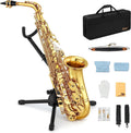 Eastar Alto Saxophone with Stand E Flat Gold Lacquer Student Beginner Sax Full Kit School Band Orchestra Instruments AS-II