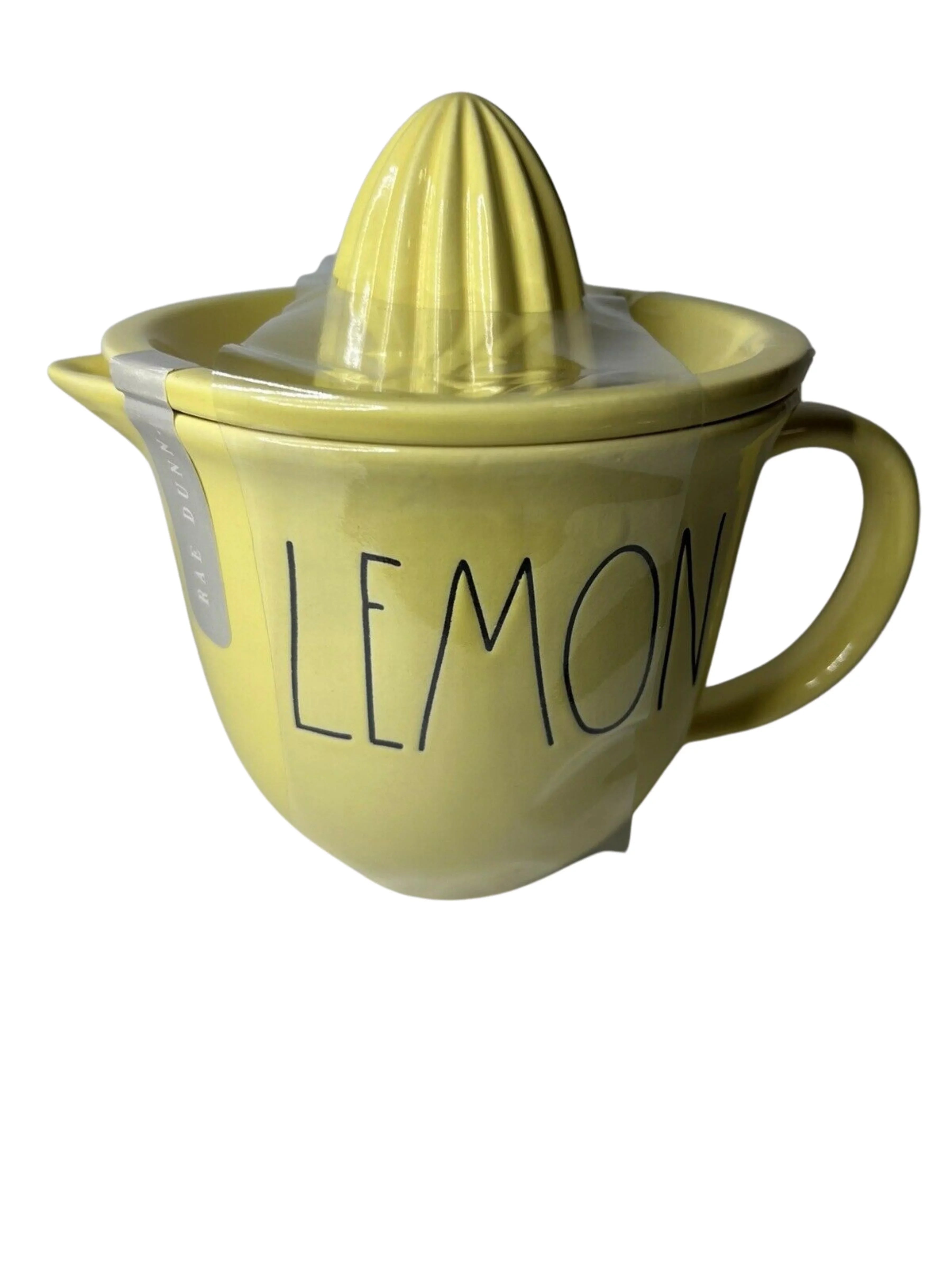 Rae Dunn LEMON Yellow 2 Piece Ceramic Juicer Set with Black LL Letters Kitchen