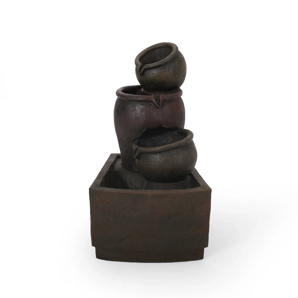 GDF Studio Morrigan Outdoor 3 Tier Jar Fountain, Rustic Multibrown