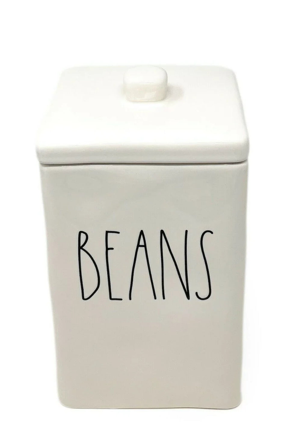 Rae Dunn by Magenta BEANS LL Letter Ceramic Square Canister with Lid