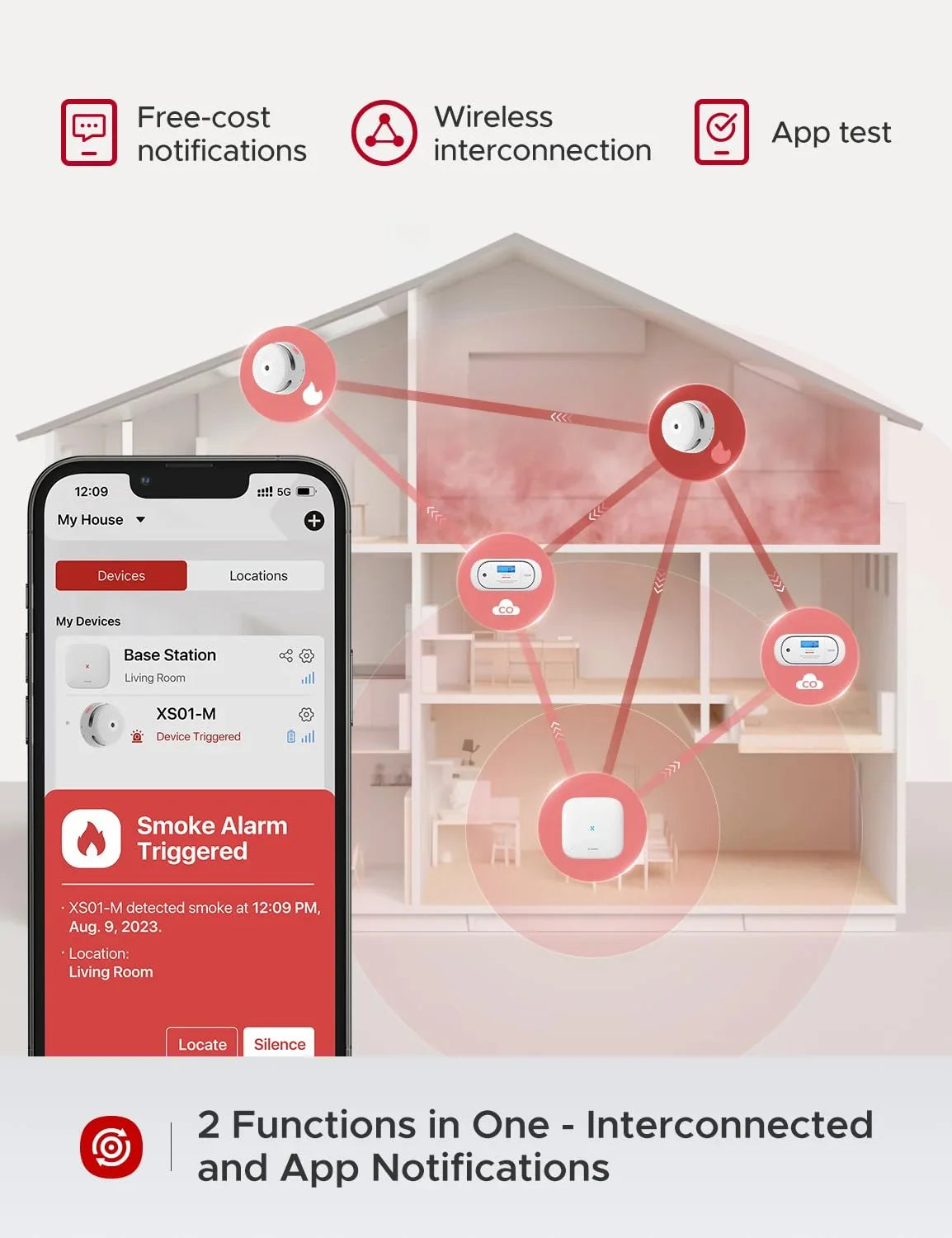 X-Sense Smart Carbon Monoxide Detector XC01-M, Wireless Interconnected Portable CO Detector Works with SBS50 Base Station, an Accessory for X-Sense FS31 or FS51 Smoke Alarm Kit, 1-Pack
