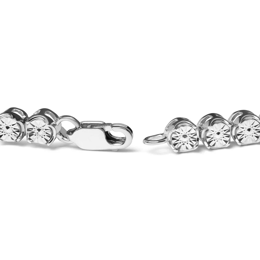 Haus of Brilliance .925 Sterling Silver 1/10 Cttw Womens Miracle Set Round cut Box Clasp Diamond and Bead Link 7.25" Tennis Bracelet (I-J Color, I2-I3 Clarity)