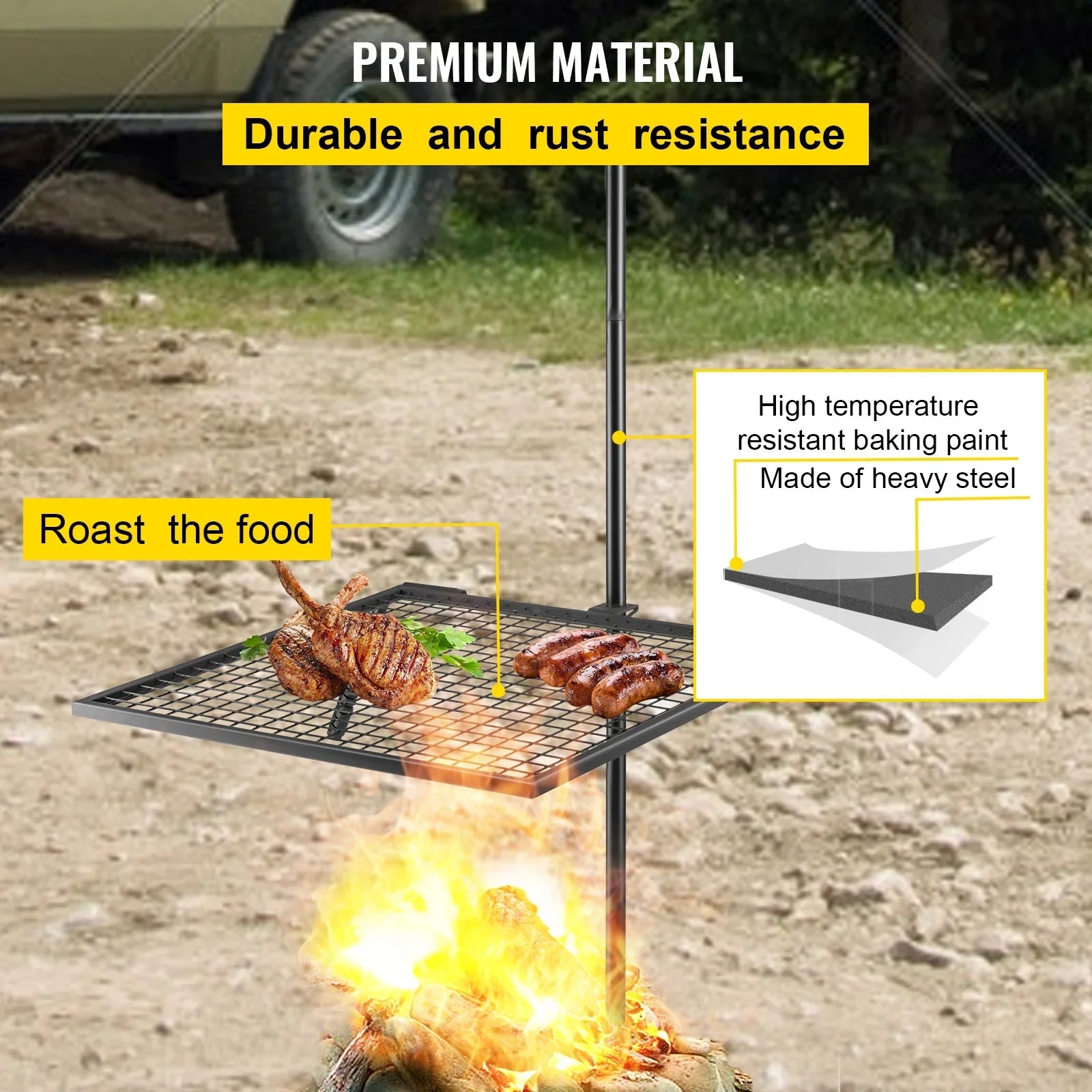 BENTISM Swivel Grill Campfire Swivel Grill Heavy Duty Over Fire Grill for BBQ
