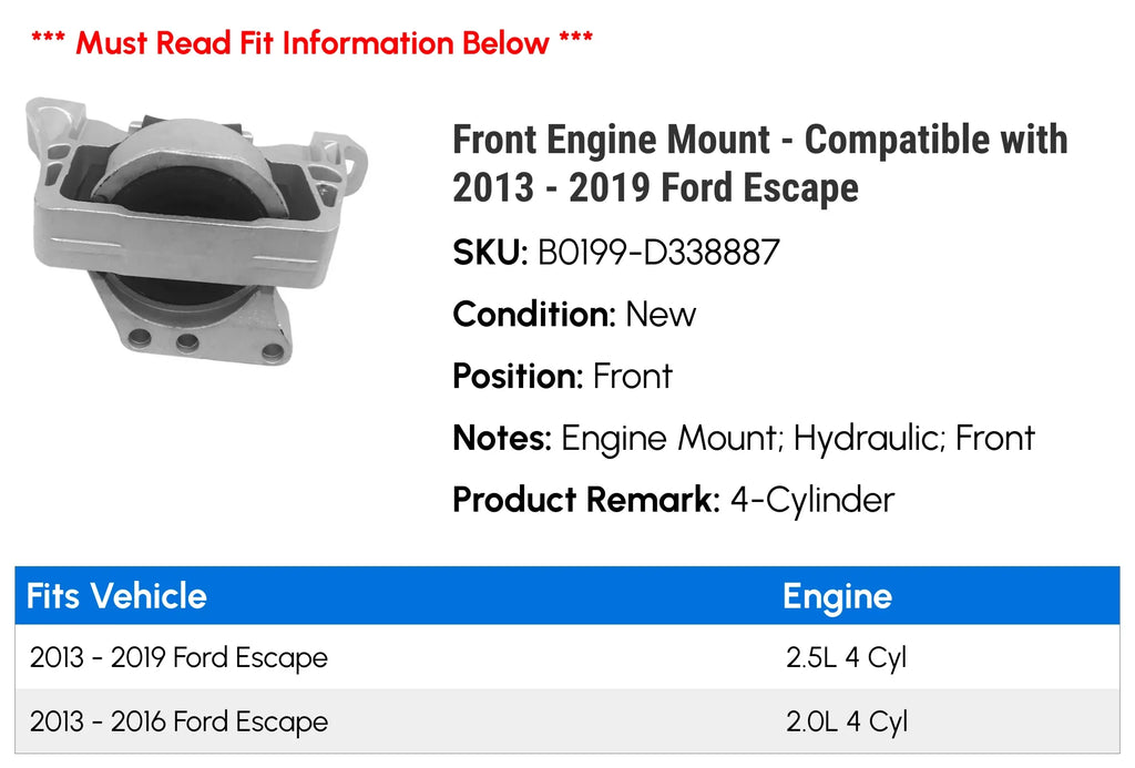 Front Engine Mount - appropriate with 2013 - 2019  Escape 2014 2015 2016 2017 2018