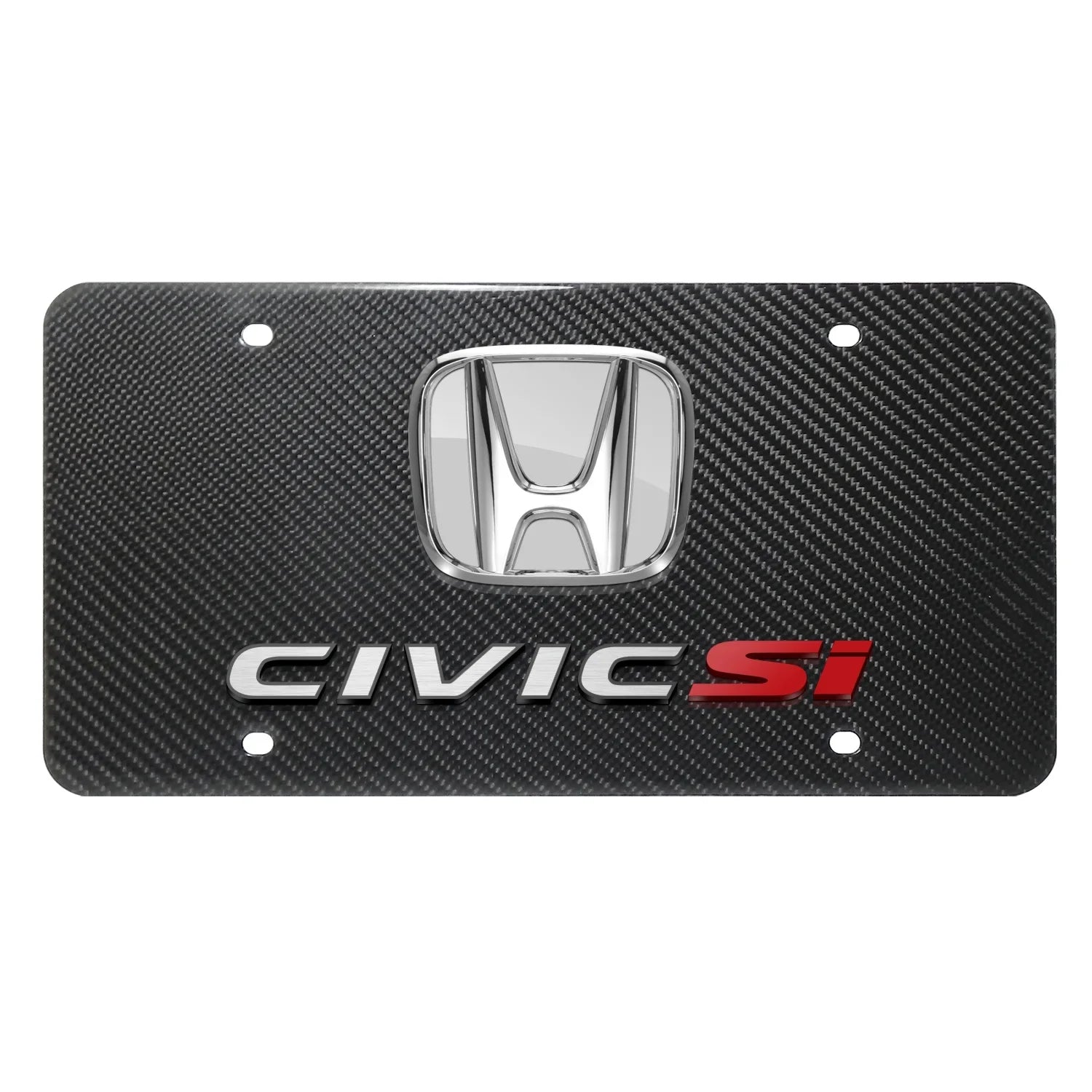 Honda Civic Si 3D Chrome Logo Dual 100% Real Carbon Fiber License Plate