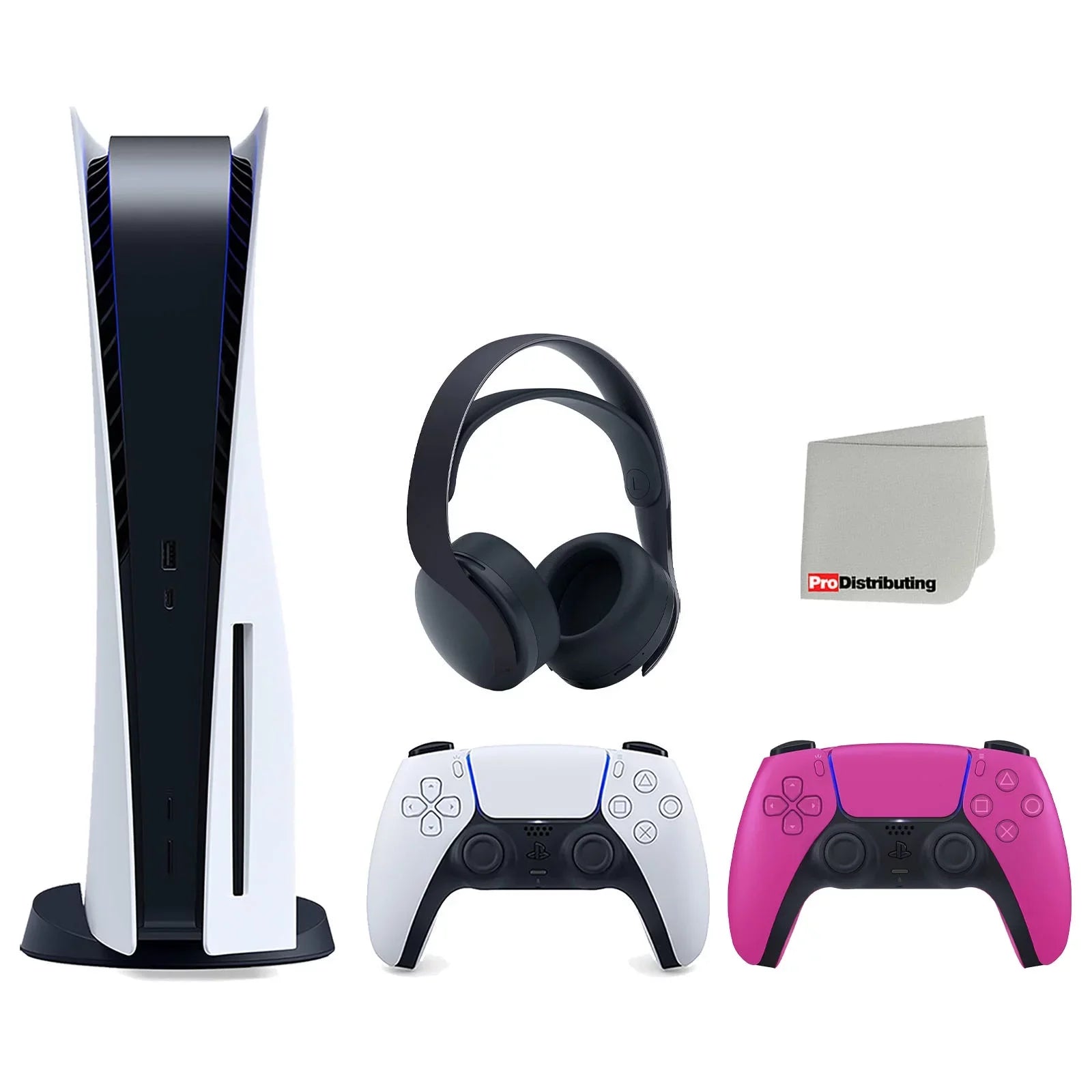 Playstation 5 Disc Version Console with Extra Pink Controller and Black PULSE 3D Headset Bundle with Cleaning Cloth