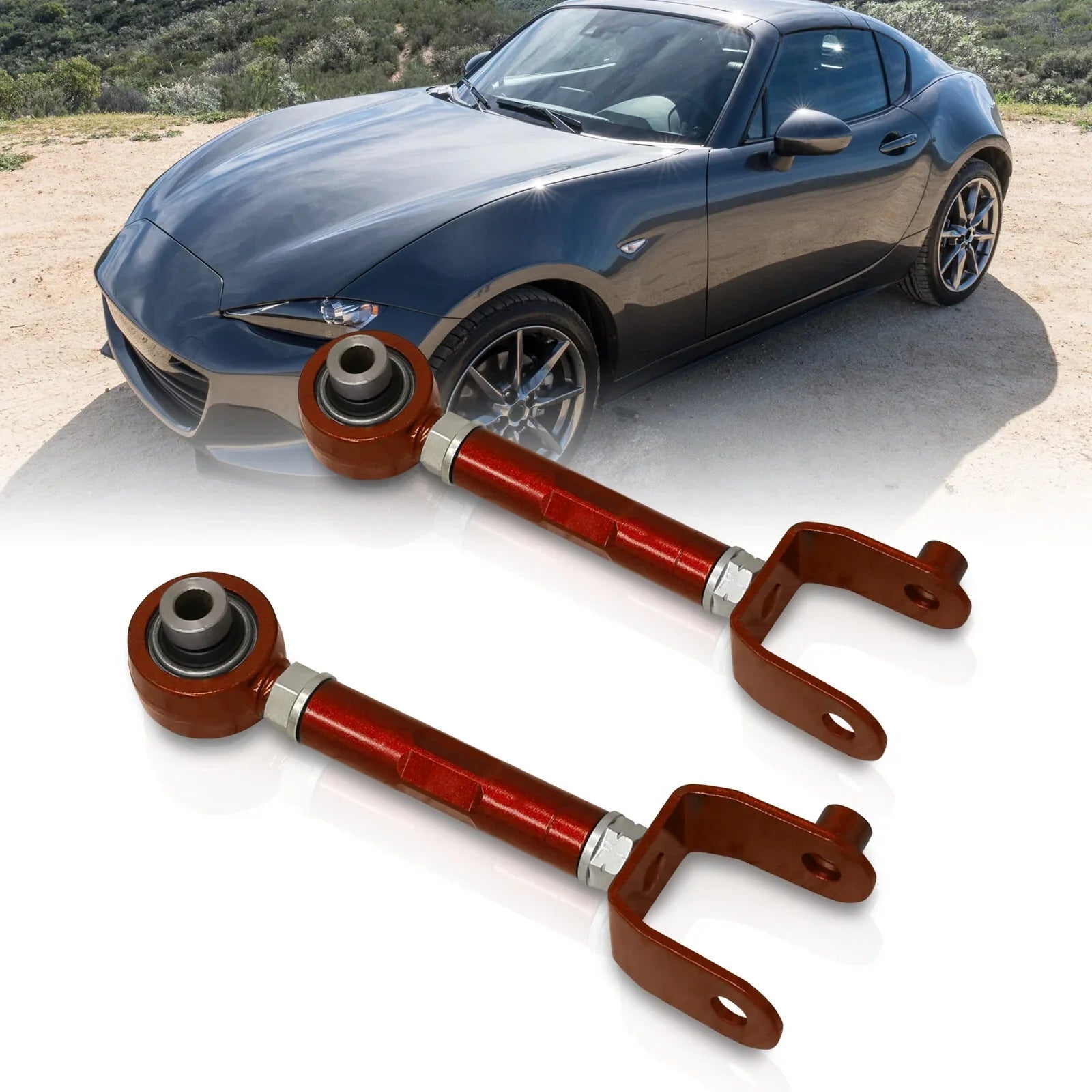 AJP Distributors Rear Upper Suspension Adjustable Camber Kit Control Arms UCA Set Red matching/Replacement For Mazda Miata MX-5 ND MX5 2016 2017 2018 2019 2020 2021 2022 2023 16 17 18 19 20 21 22 23