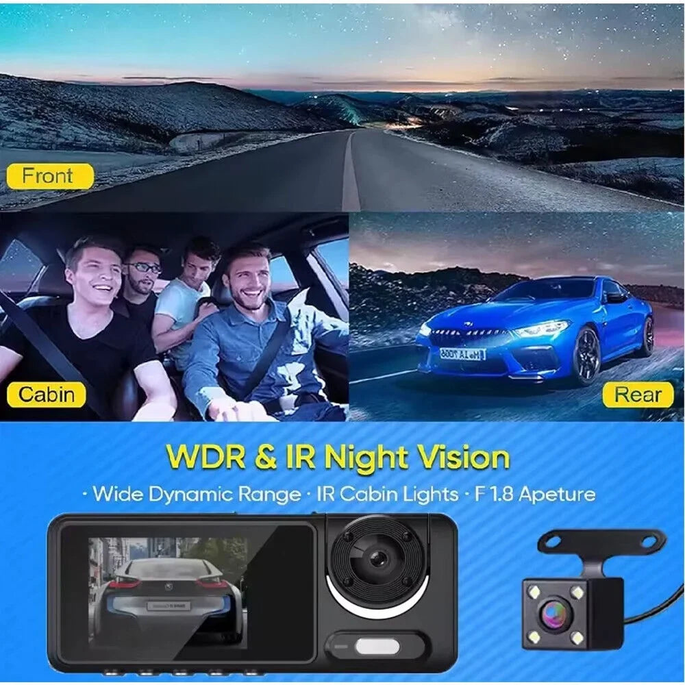Onemayship High Definition 1080P 3-in-1 In-Car Camera System Front Rear Inside Crisp Video Recording G-sensor