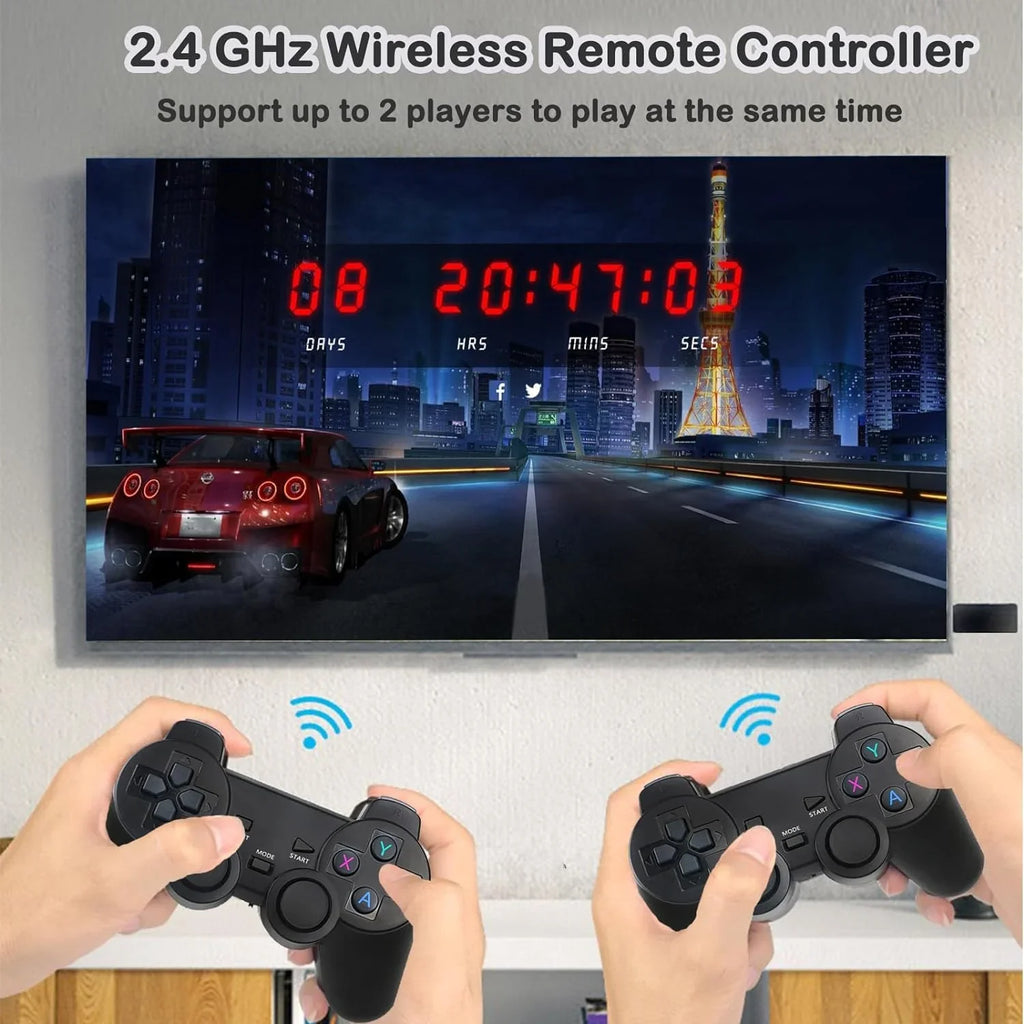 Wireless Retro Game Console, Plug and Play Video Game Stick Built in 20000+ Games,9 Classic Emulators, 4K High Definition HD Output for TV with Dual 2.4G Wireless Controllers
