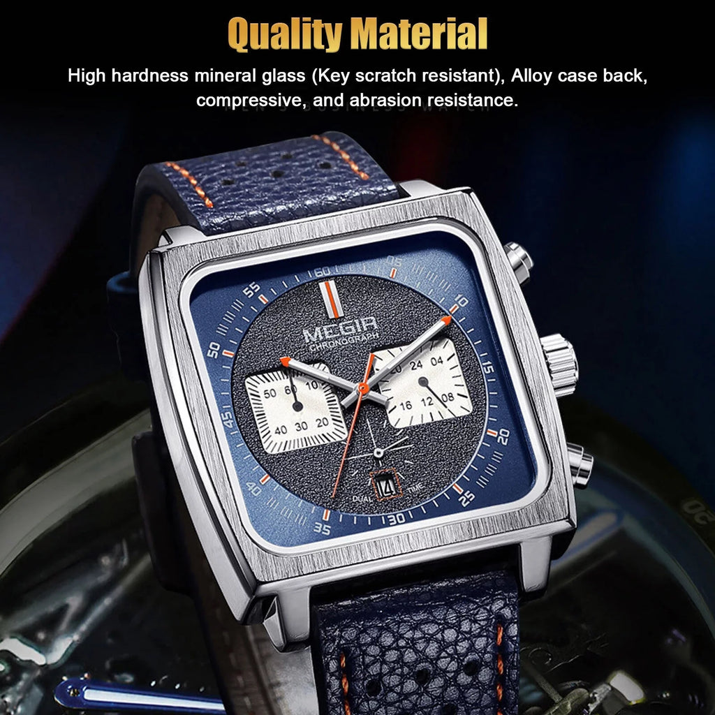 MEGIR Waterproof Men's Quartz Watch Leather Luminous Business Chronograph Luxury