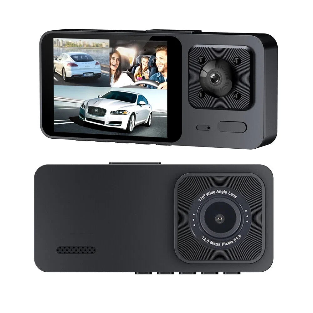 JLLOM 1080P 3 Lens HD Dual Lens Car Dash Cam Front/Rear/Inside Video Recorder Camera G-sensor