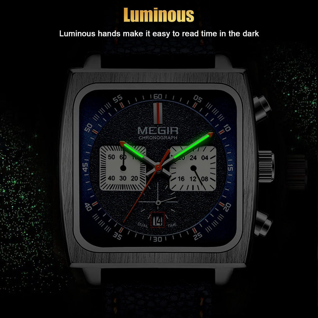 MEGIR Waterproof Men's Quartz Watch Leather Luminous Business Chronograph Luxury
