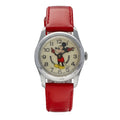 Vintage Mickey Mouse 29mm Base Metal Red Leather Swiss Manual Wind Women's Watch