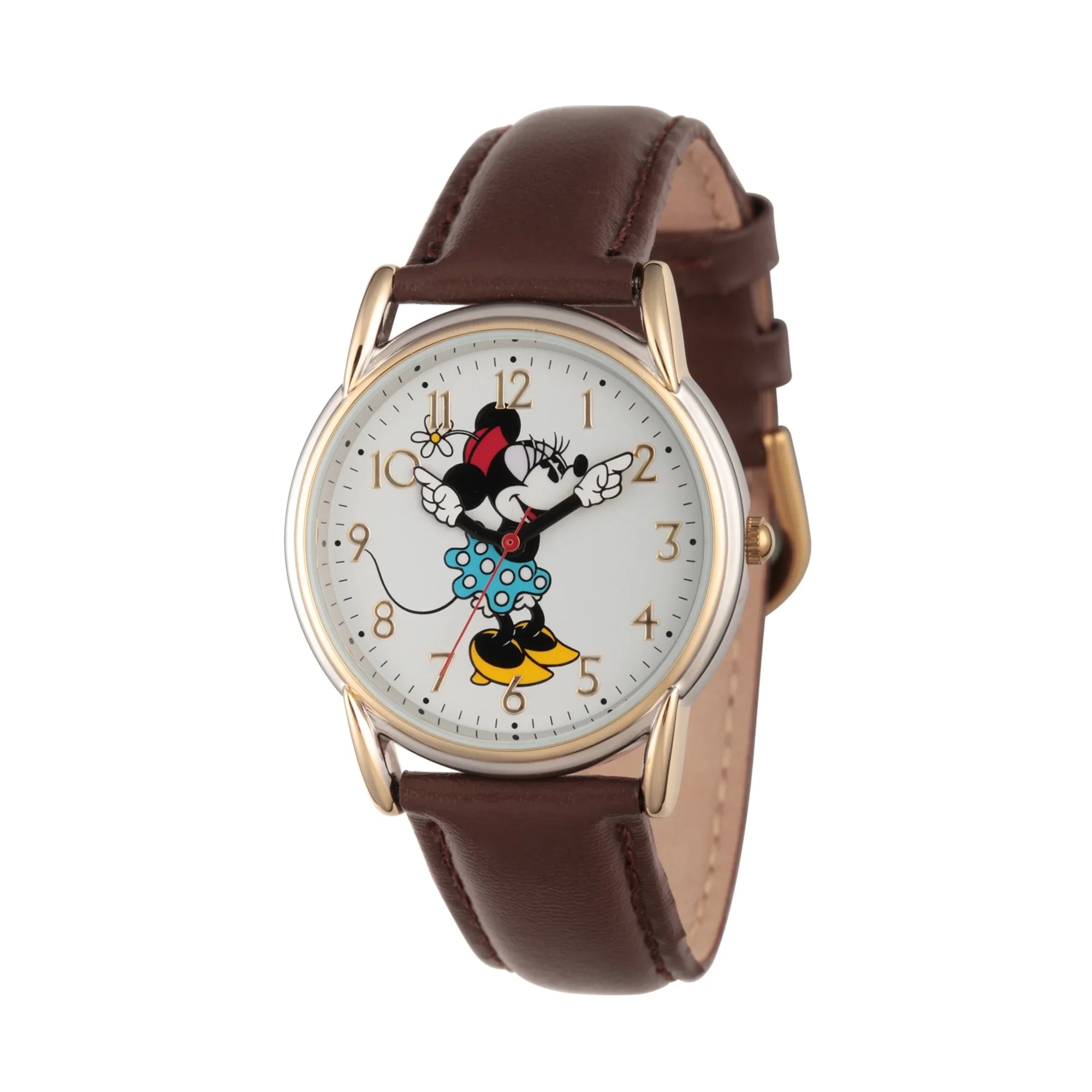 Disney Minnie Mouse Women's Two Tone Cardiff Alloy Watch, Brown Leather Strap, W002770