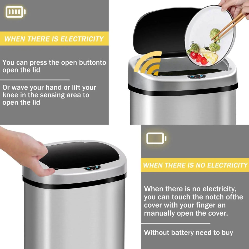 NiamVelo Kitchen Trash Can with Lid, 13 Gallon Automatic Stainless Steel Garbage Can with Touch-Free & Motion Sensor, Anti-Fingerprint Mute Designed Waste Bin for Office Home, Silver