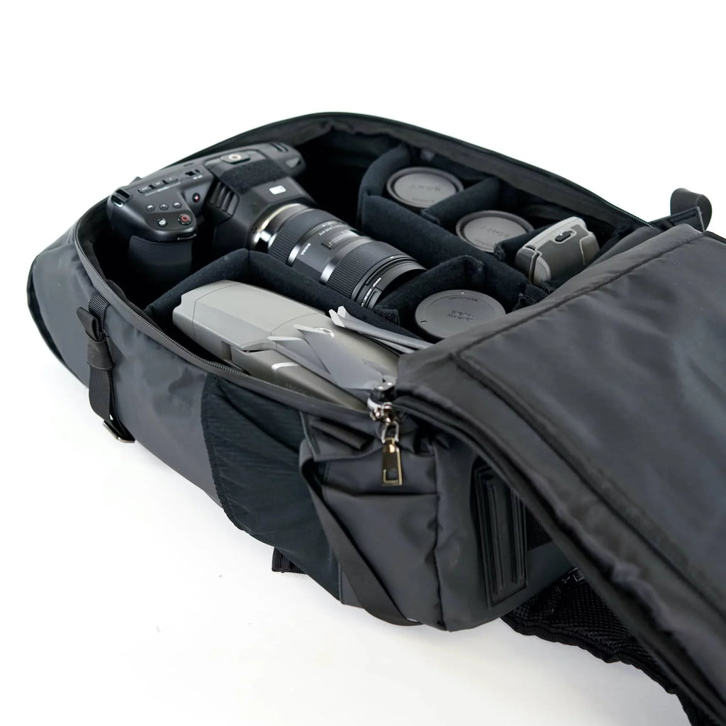 Sunny 16 Voyager Anti-Theft DSLR Digital Travel Camera Backpack Case with Adjustable Dividers and Side Access Zipper Pocket for Men Women- Works with , ,  and More (Tarpaulin, Black)