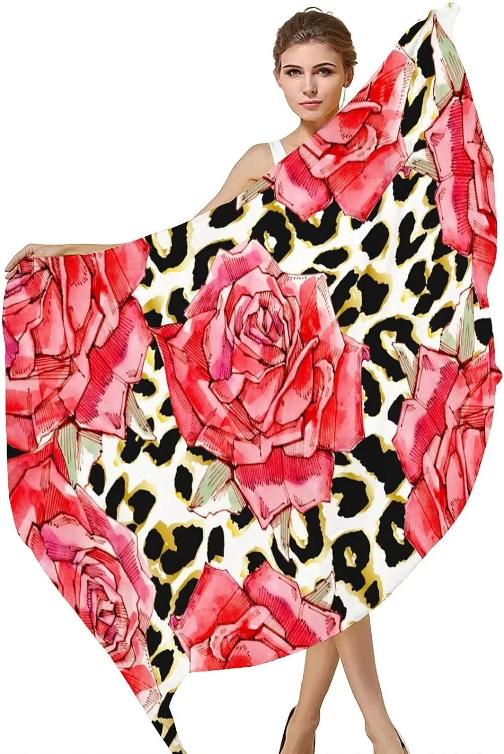Hyjoy Print Watercolor Red Roses Long Silk Neck Scarf Lightweight Shawl Wrap Scarves for Women Girls