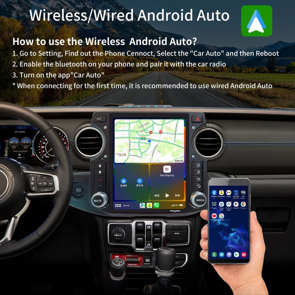 Linkswell Gen5 T-style 12.1 inch Car SirusXm Radio Stereo for Jeep Wrangler Gladiator 2018-2021 Touch Screen Car Navigator Android Truck Replacement GPS radio 4G+64G  Carplay Auto