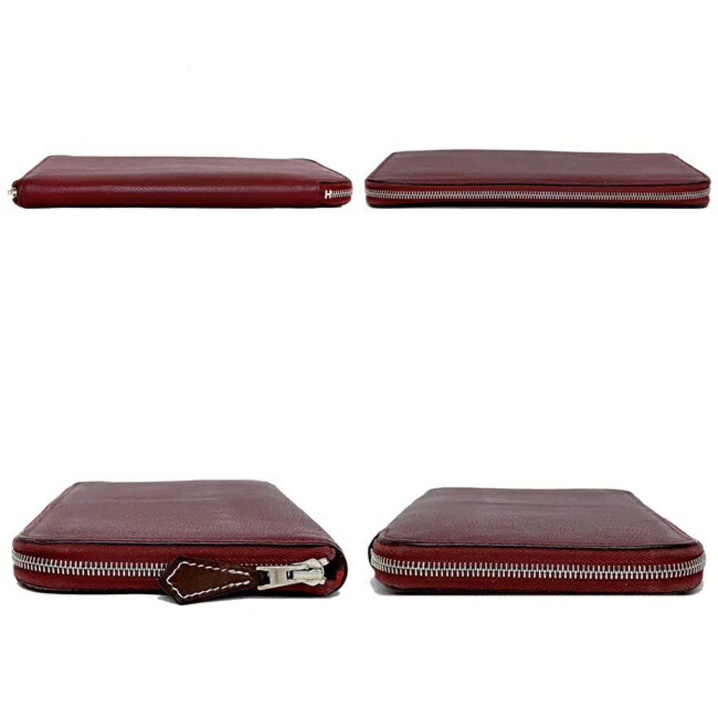 Pre-Owned Hermes Long Wallet Azap Bordeaux Rouge Glenat Silk In Leather Epson HERMES Round Ladies (Good)