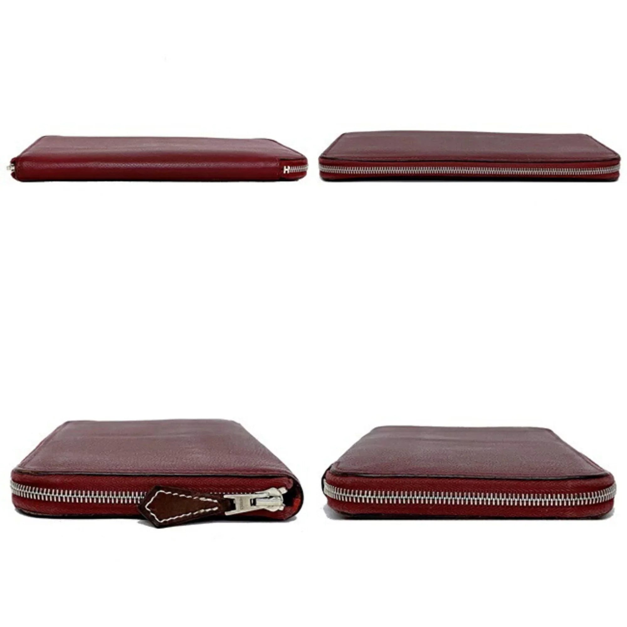 Pre-Owned Hermes Long Wallet Azap Bordeaux Rouge Glenat Silk In Leather Epson HERMES Round Ladies (Good)