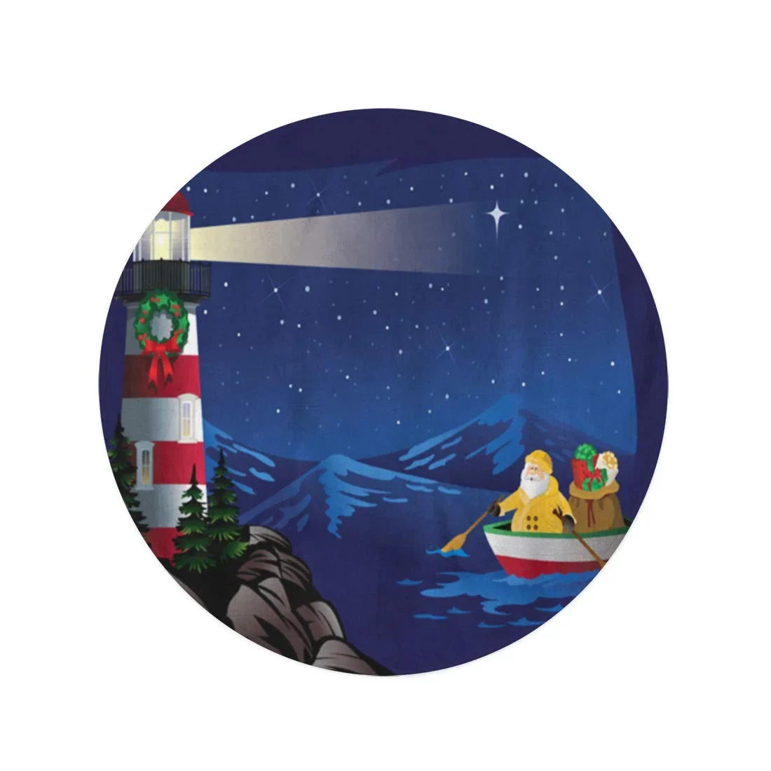 SIDONKU 60 inch Round Beach Towel Blanket Christmas Santa Rowing craft Bringing to Lighthouse Nautical Row Travel Circle Circular Towels Mat Tapestry Beach Throw