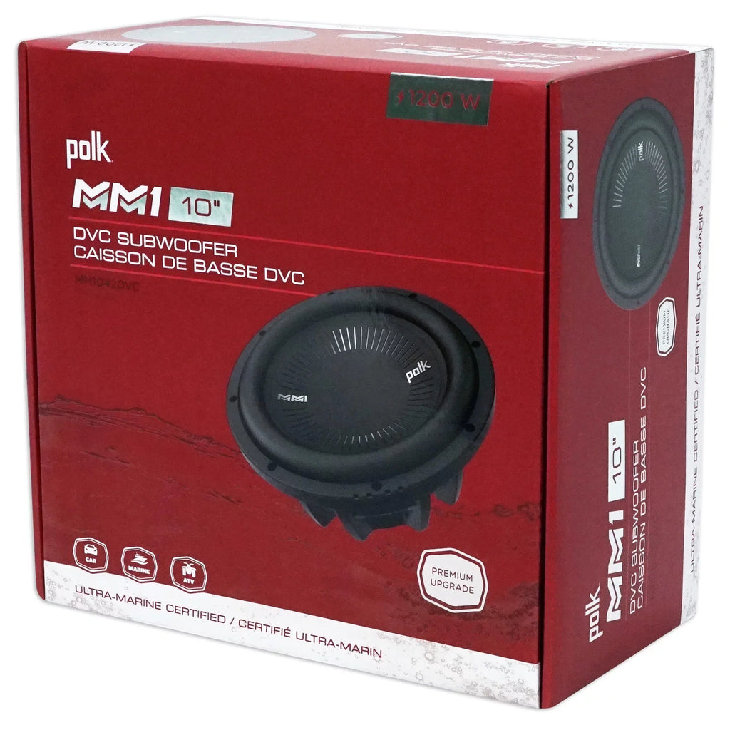 2) Polk Audio MM1042DVC 10” 2400w Subwoofers+Vented Sub Box+Mono Amplifier+Wires