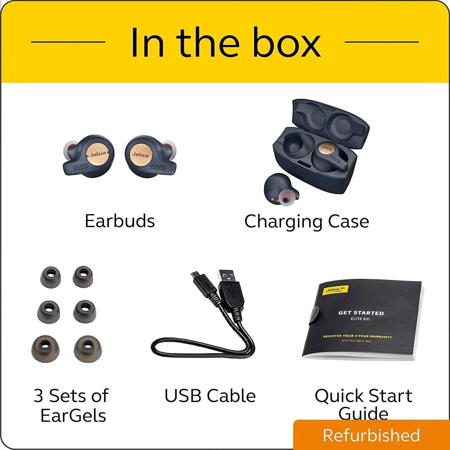 Restored Jabra Elite Active 65t - True wireless earphones with mic - in-ear - Bluetooth - blue/copper (Refurbished)