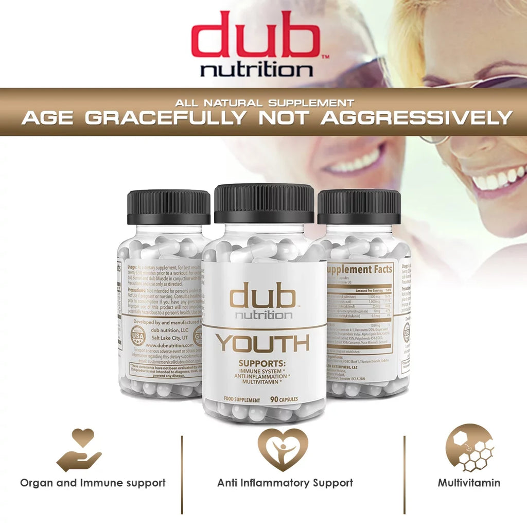 Most Advanced Formula: Burner, Muscle, Youth Combo by dub nutrition | All Natural Fat Burner, Muscle Recovery, Immune Boost Supplement | 90 Capsules per Bottle