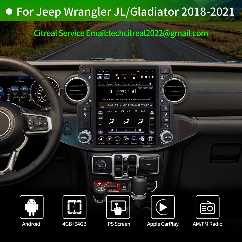 Linkswell Gen5 T-style 12.1 inch Car SirusXm Radio Stereo for Jeep Wrangler Gladiator 2018-2021 Touch Screen Car Navigator Android Truck Replacement GPS radio 4G+64G  Carplay Auto