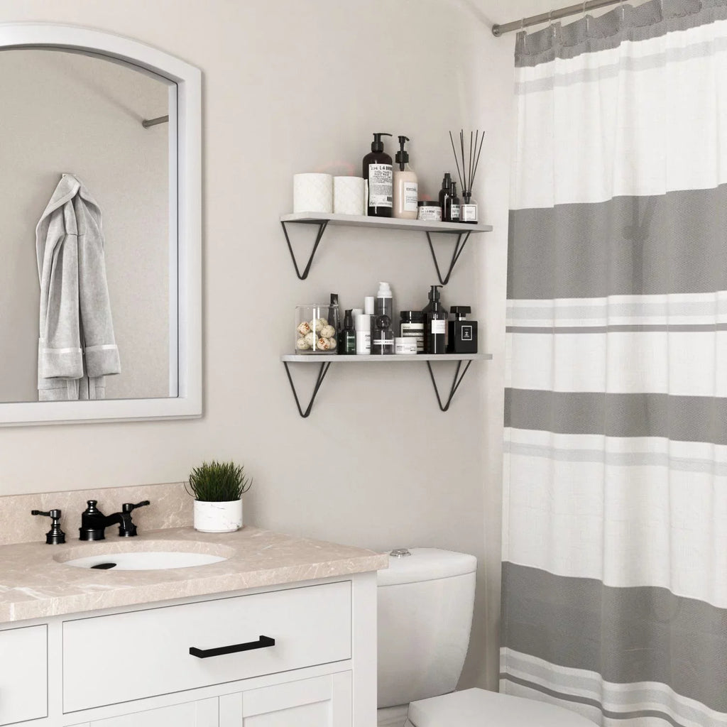 Wallniture Colmar 24" Bathroom Wall Shelf Over The Toilet Storage Organizer Laundry Room Floating Shelves, White, Set of 2