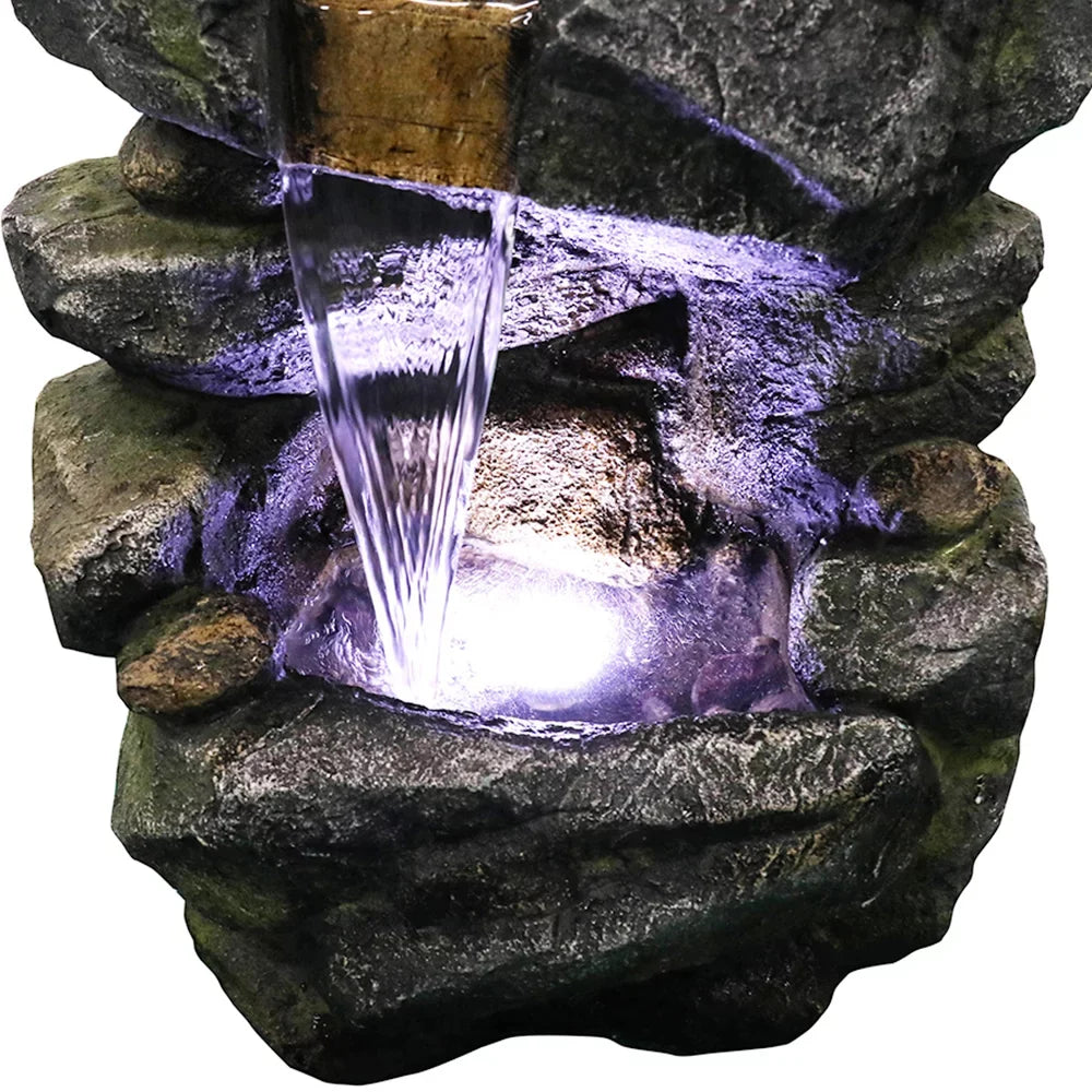 Kmowoo 40inches High Stacked Simulated Rock moisture Fountain with LED Lights