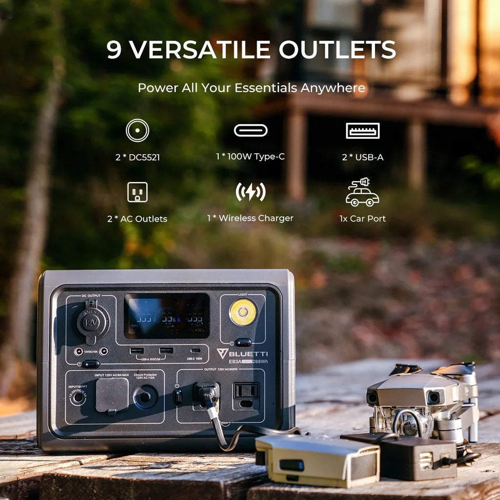 BLUETTI EB3A Portable Generator, W/Carry Bag,600W Solar Generator, 268Wh LiFePO4 Power Station for Camping, Home Use, Emergency
