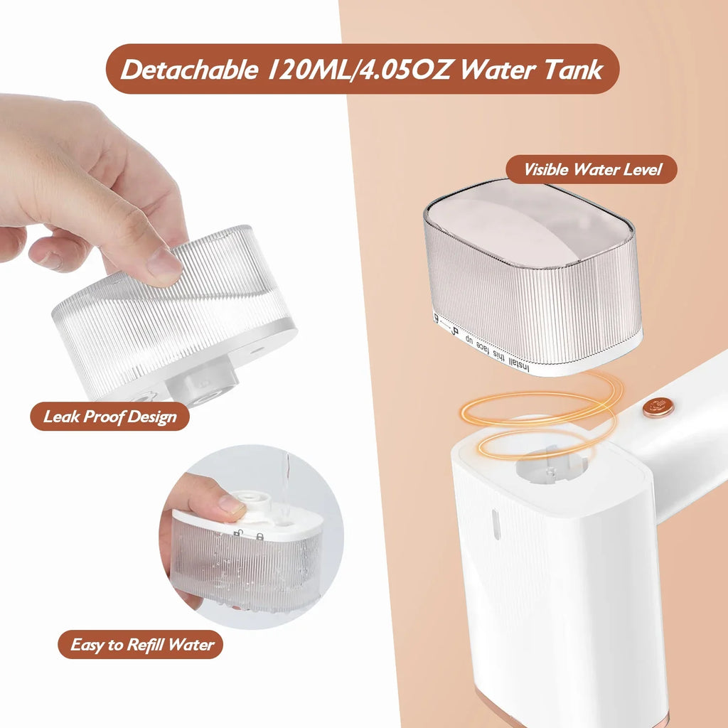 iMounTEK 1000W Portable Handheld Steamer with Brush Foldable Travel Electric Steamer for Garments Clothing Wrinkles Remover 30S Heat up 120ML liquid Tank, White