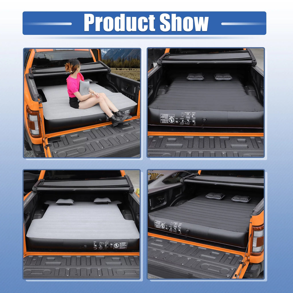 Unique Bargains Universal Inflatable Thickened 5.5-5.8ft Full-Size Short Truck Bed Kit PVC with Electric Air Pump Gray