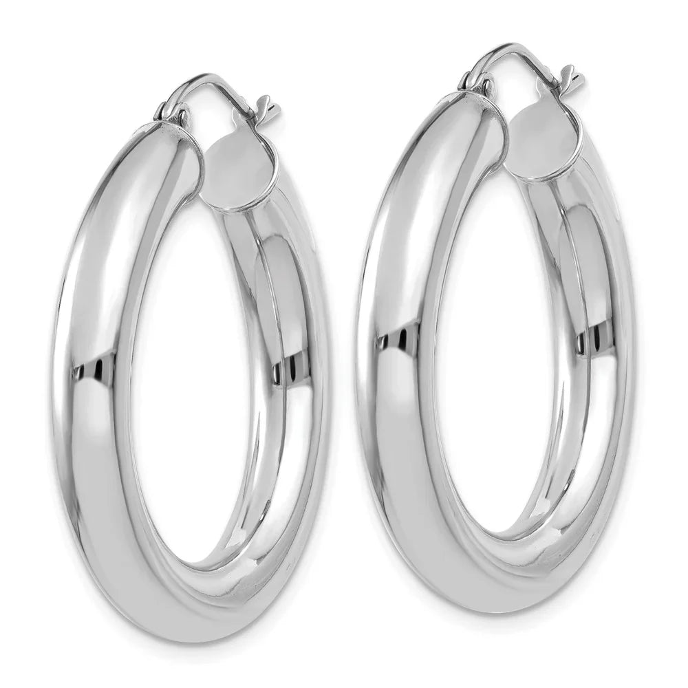 Real 14kt White Gold Polished 5mm Tube Hoop Earrings; for Adults and Teens; for Women and Men